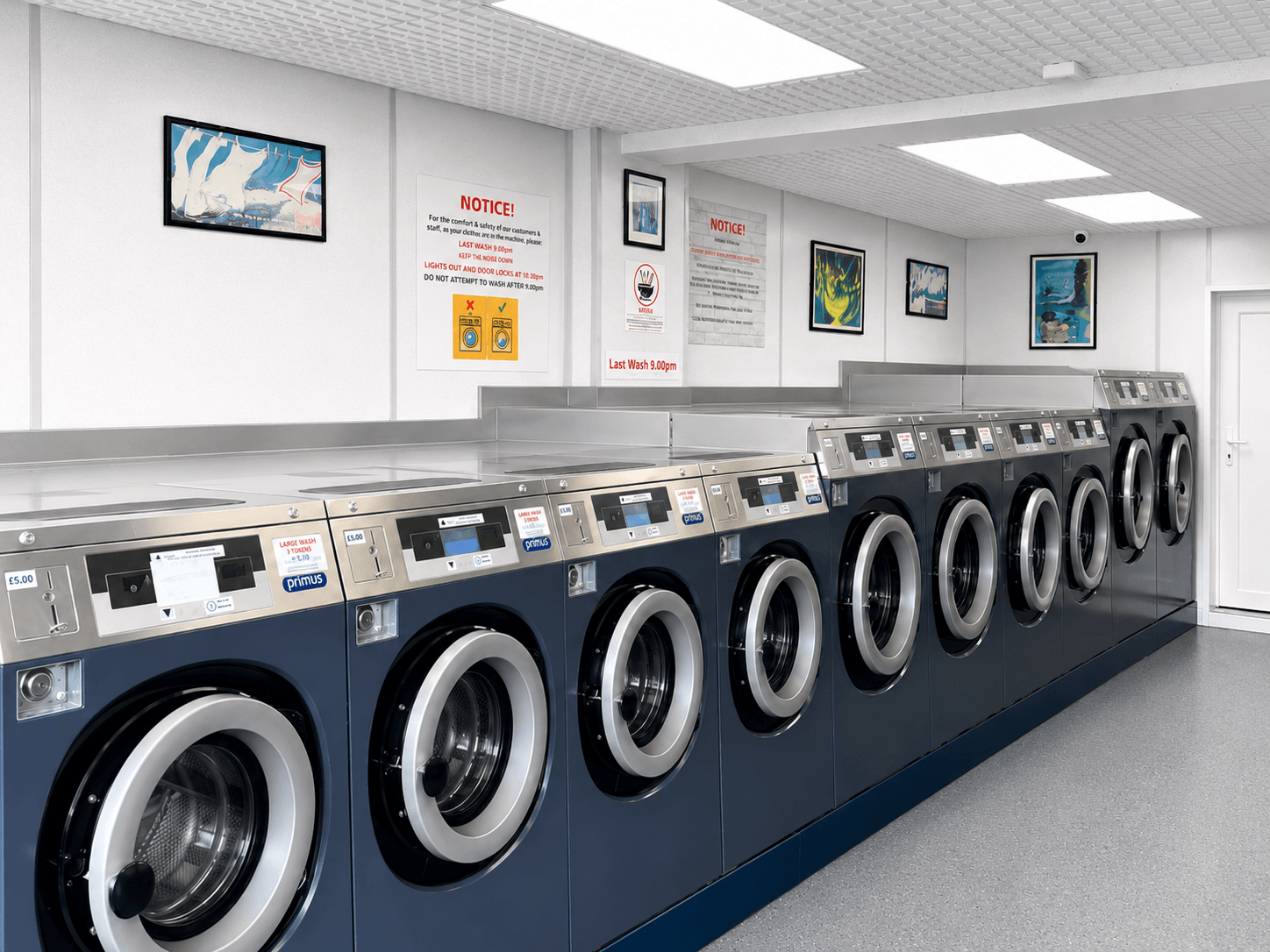 Self-service washing machines at Beauchamp Laundry Service in Handsworth Wood, Birmingham