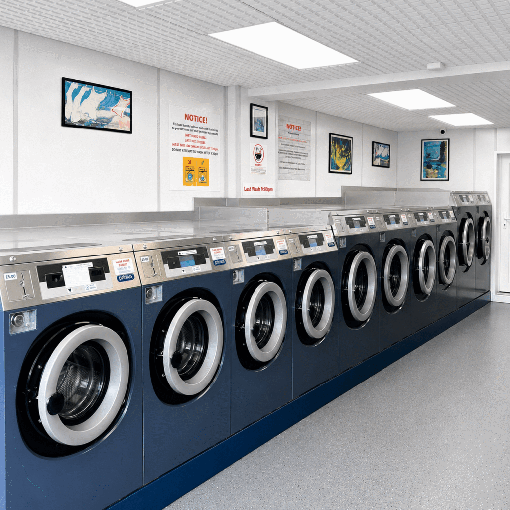 Self-service washing machines at Beauchamp Laundry Service in Handsworth Wood, Birmingham